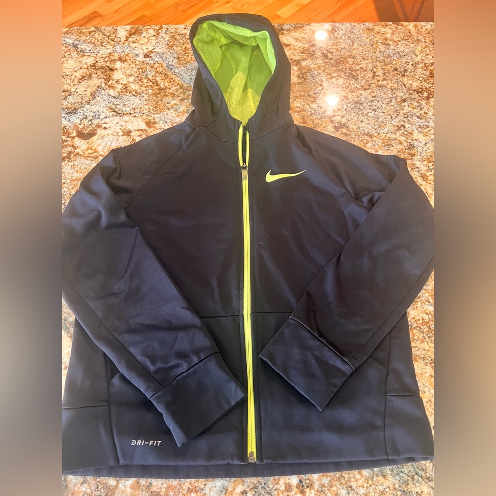 Nike Dri Fit  zip Up Hoodie Black And Lime Green Youth L